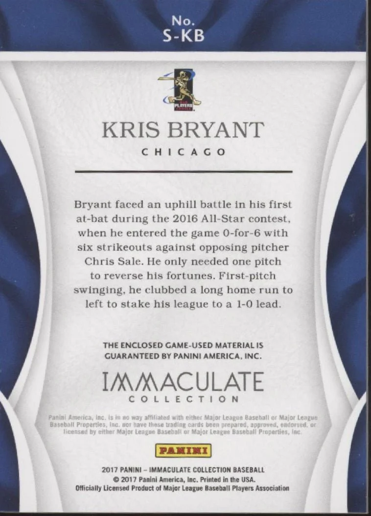 246-kris-bryant-2017-panini-immaculate-collection-swatch-80-99-s-kb-2.webp Kris Bryant 2017 Panini Immaculate Collection Swatch 80/99 #S-KB