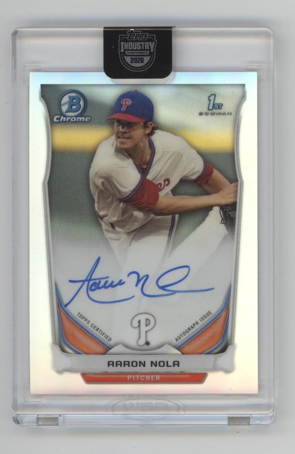 Aaron Nola 2026 Topps Industry Bowman Chrome Refractor Auto #BCA-AN