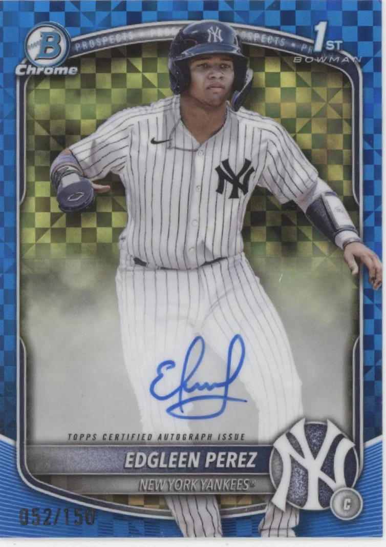 Edgleen Perez 2025 Bowman Chrome Prospects Blue Xfactor Refractor Auto 052/150