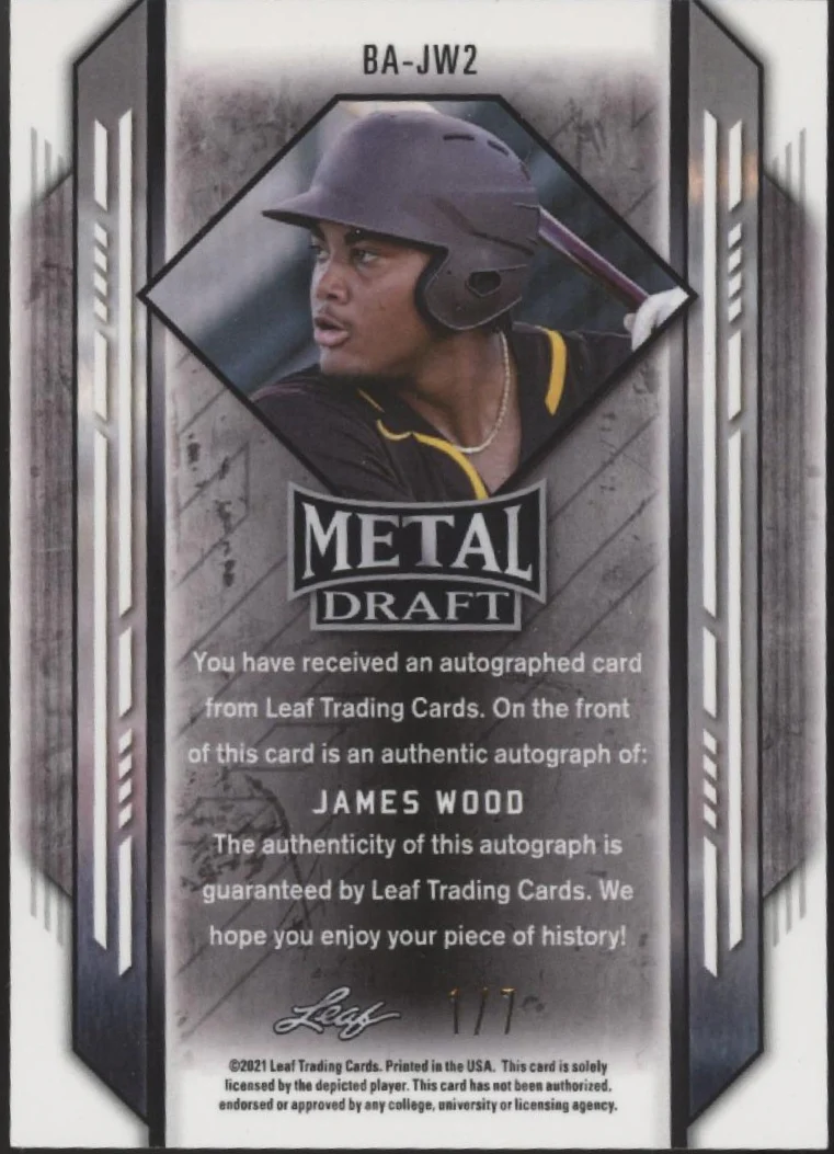 James Wood 2021 Leaf Metal Draft Orange Refractor RC Auto 1/7 #BA-JW2