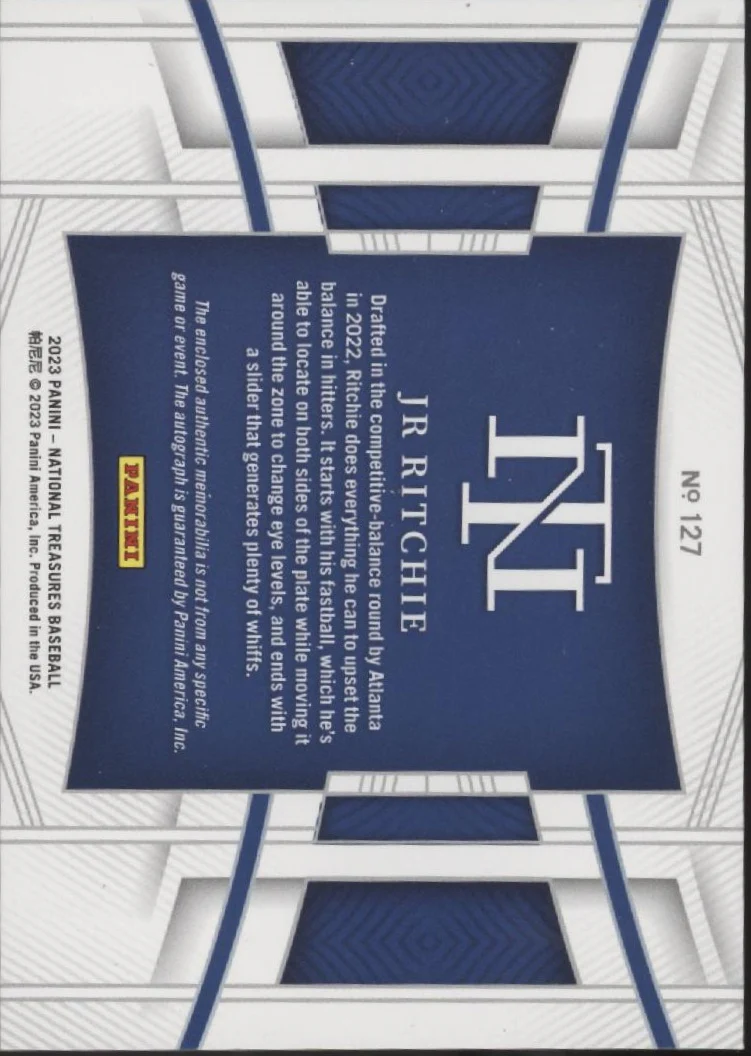 JR Ritchie 2023 Panini National Treasures Swatch Auto 05/99 #127