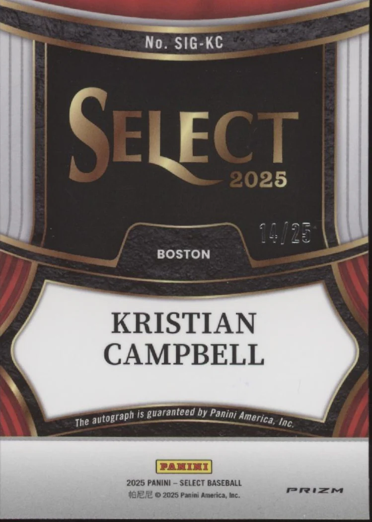 Kristian Campbell 2025 Panini Select Tie Dye Prizm RC Auto 14/25 #SIG-KC