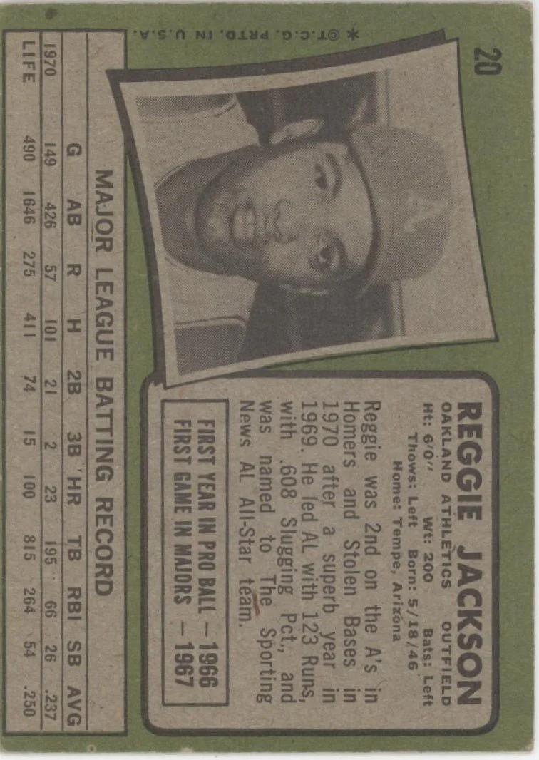 Reggie Jackson 1971 Topps #20 Oakland Athletics VG