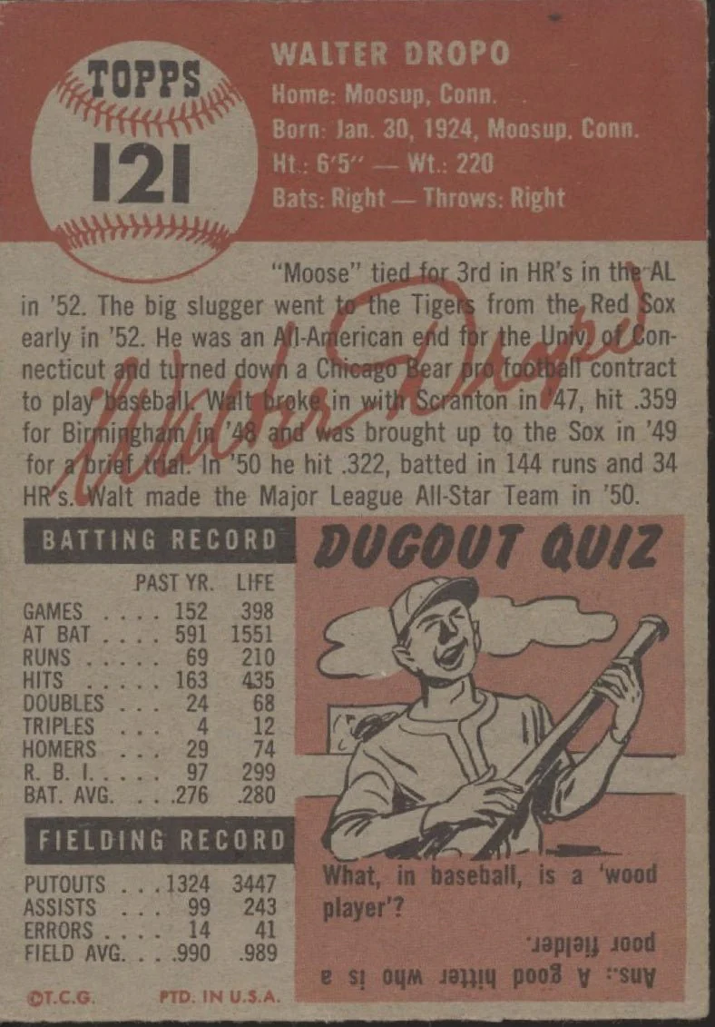Walt Dropo 1953 Topps #121 Detroit Tigers VG-EX
