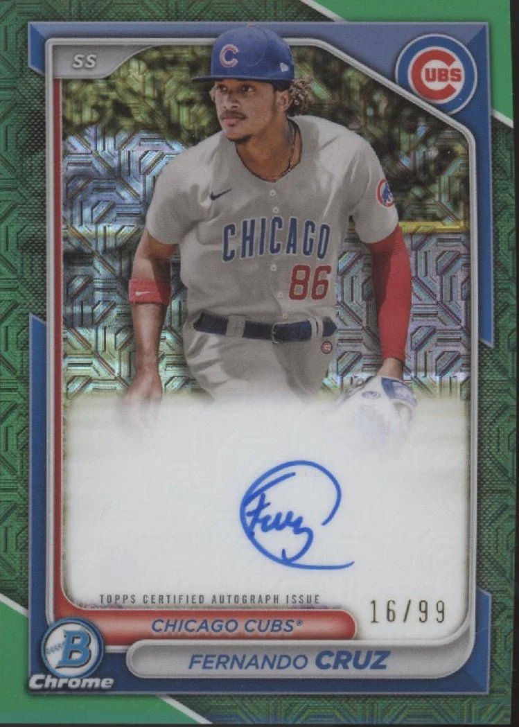 Fernando Cruz 2024 Bowman Chrome Green Mojo Refractor Auto 16/99 #BMA-FC