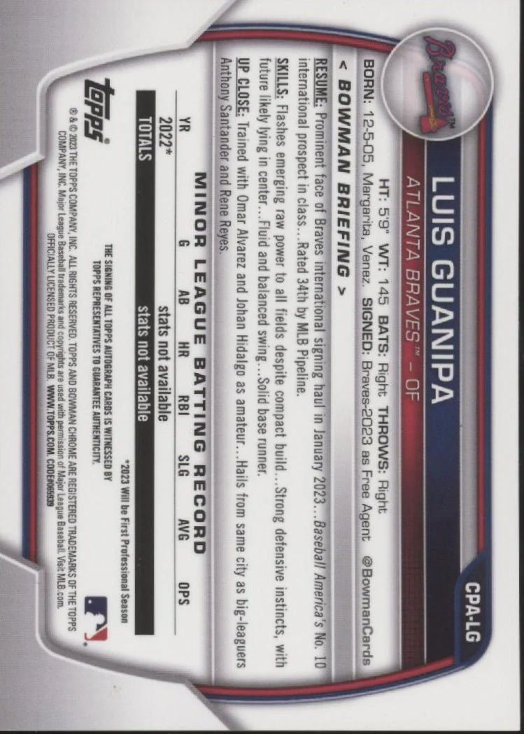 Luis Guanipa 2023 Bowman Chrome Auto #CPA-LG