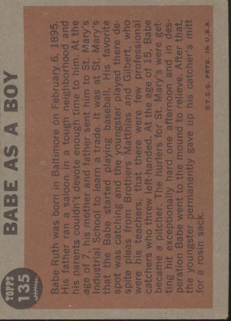 Babe as a Boy 1962 Topps #135 VG-EX