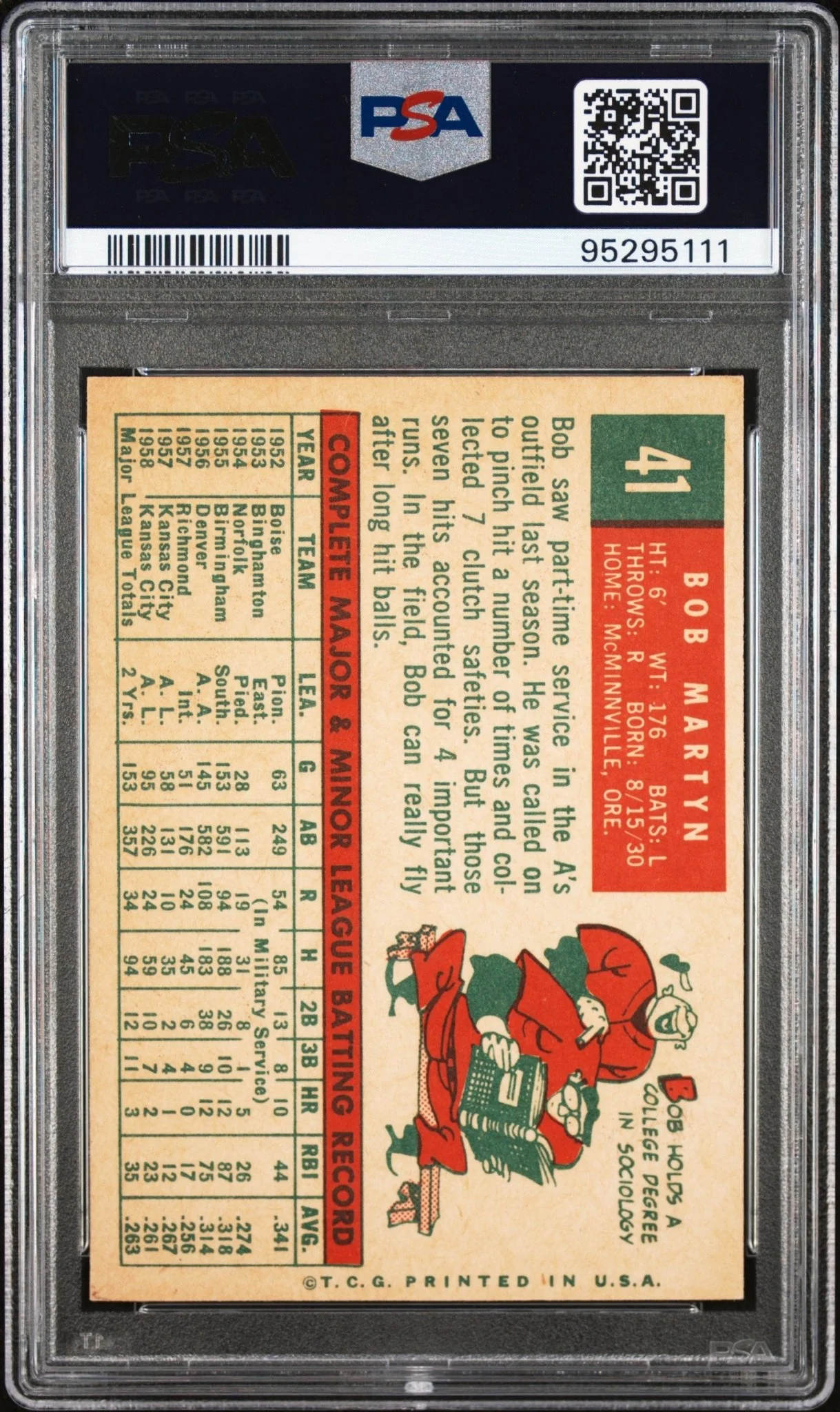 Bob Martyn 1959 Topps #41 PSA 8