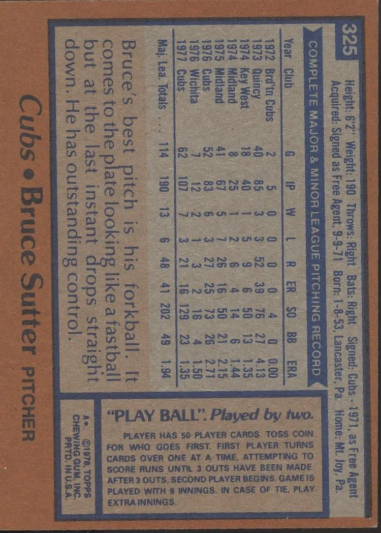 Bruce Sutter 1978 Topps #325 Chicago Cubs EX