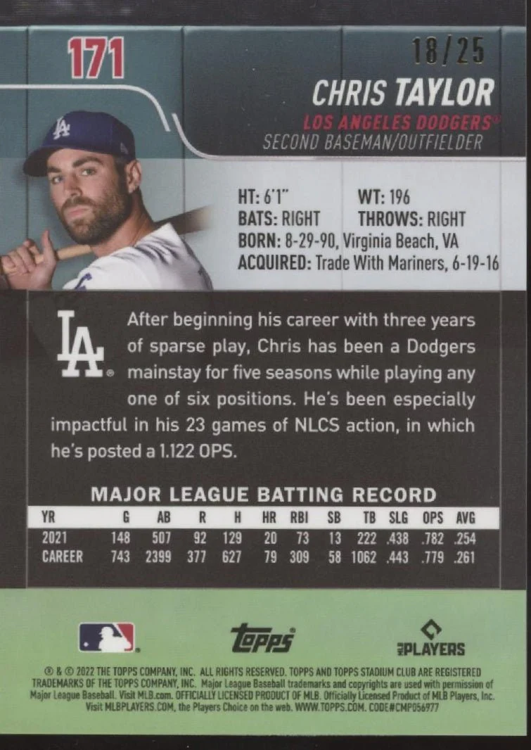 301-chris-taylor-2022-topps-stadium-club-chrome-orange-refractor-18-25-171-2.webp Chris Taylor 2022 Topps Stadium Club Chrome Orange Refractor 18/25 #171