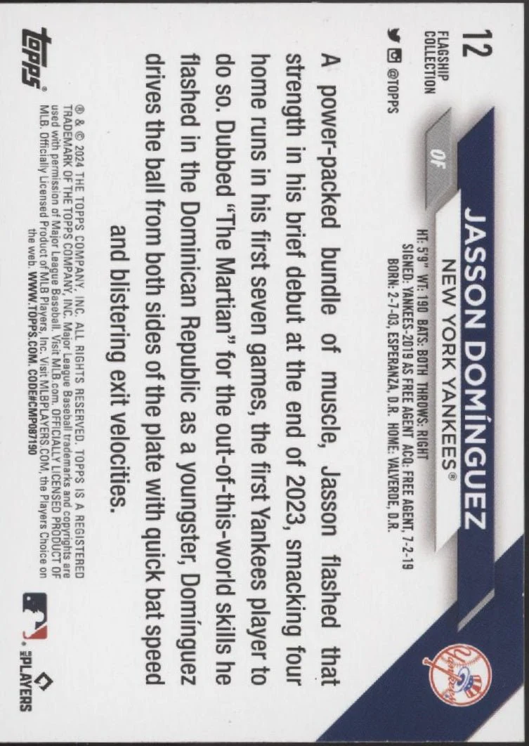 Jasson Dominguez 2024 Topps Flagship Collection RC #12