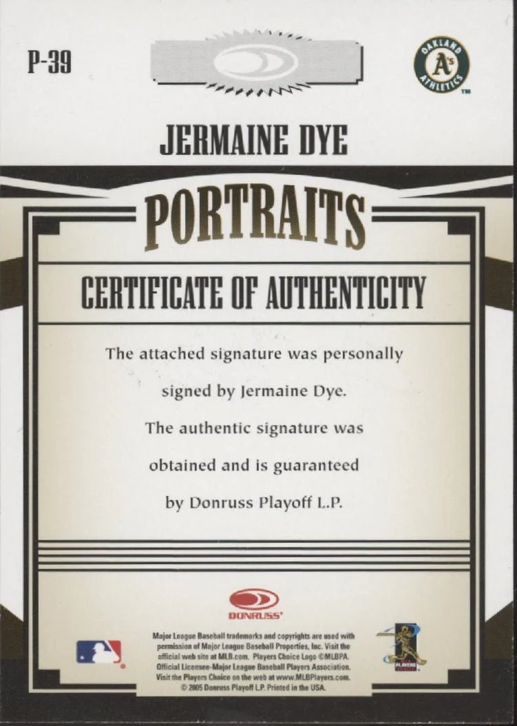 Jermaine Dye 2005 Donruss Prime Patches Portraits Auto #P-39