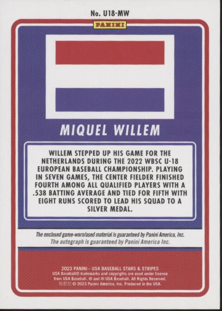 Miquel Willem 2023 Panini USA Stars & Stripes U-18 World Cup Swatch Auto 07/23