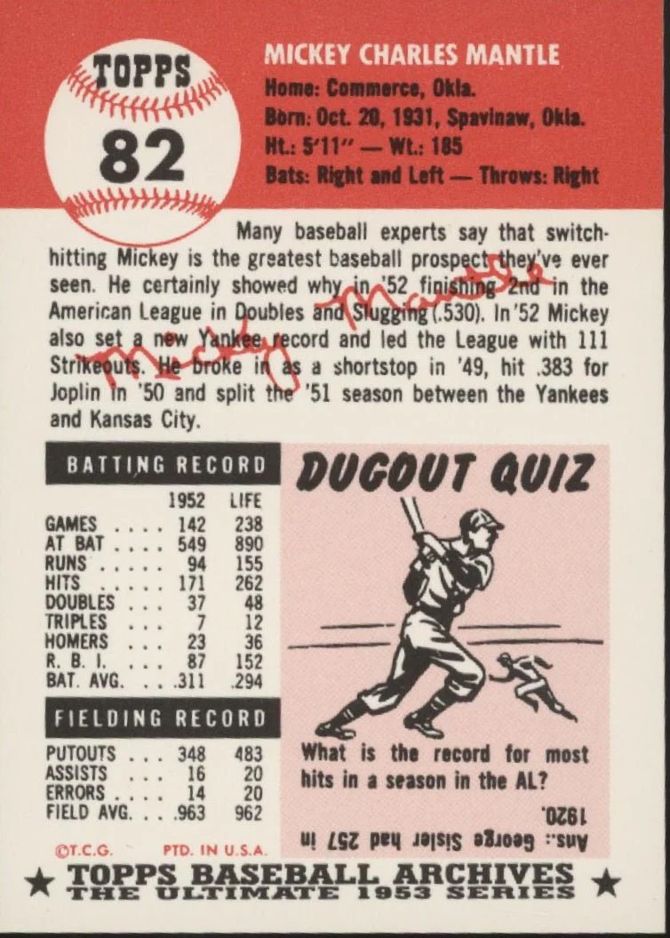 Mickey Mantle 1991 Topps Archives '53 #82 #2