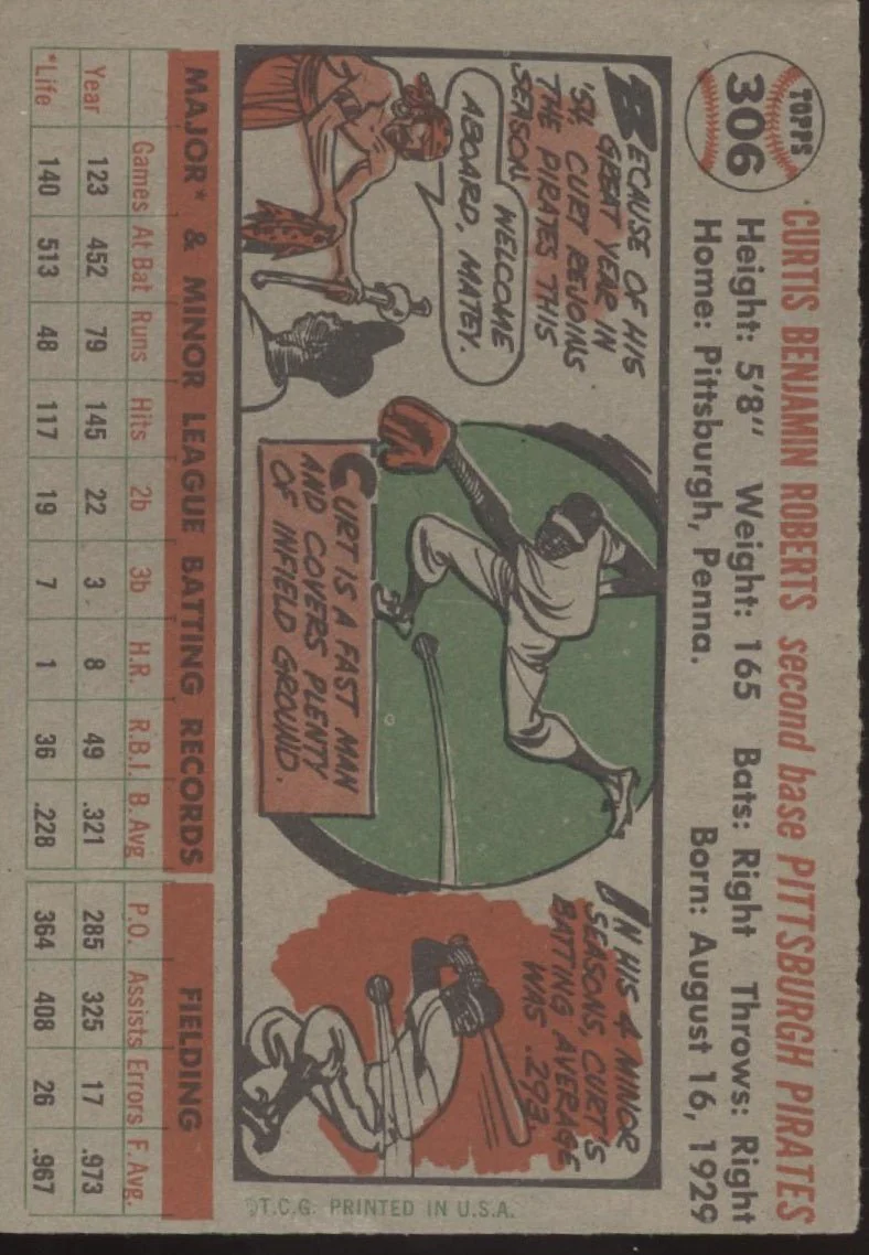 Curt Roberts 1956 Topps #306 Pittsburgh Pirates VG-EX
