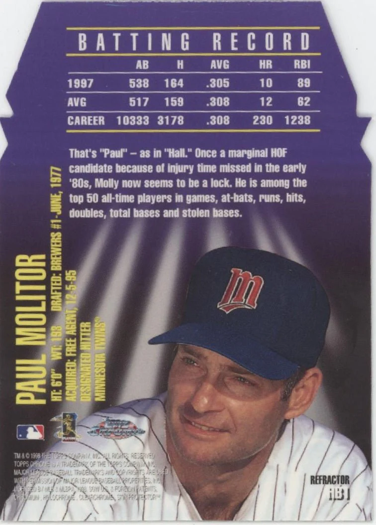 Paul Molitor 1998 Topps Chrome Hall Bound Die-Cut Refractor #HB1 #1