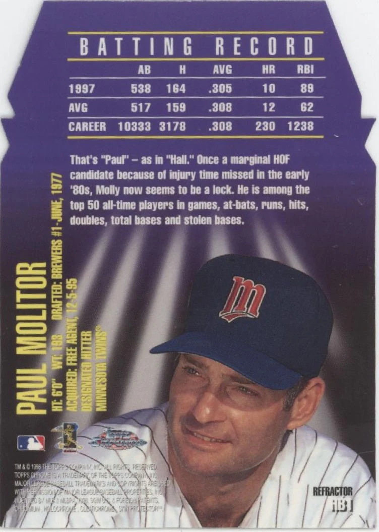 Paul Molitor 1998 Topps Chrome Hall Bound Die-Cut Refractor #HB1 #2