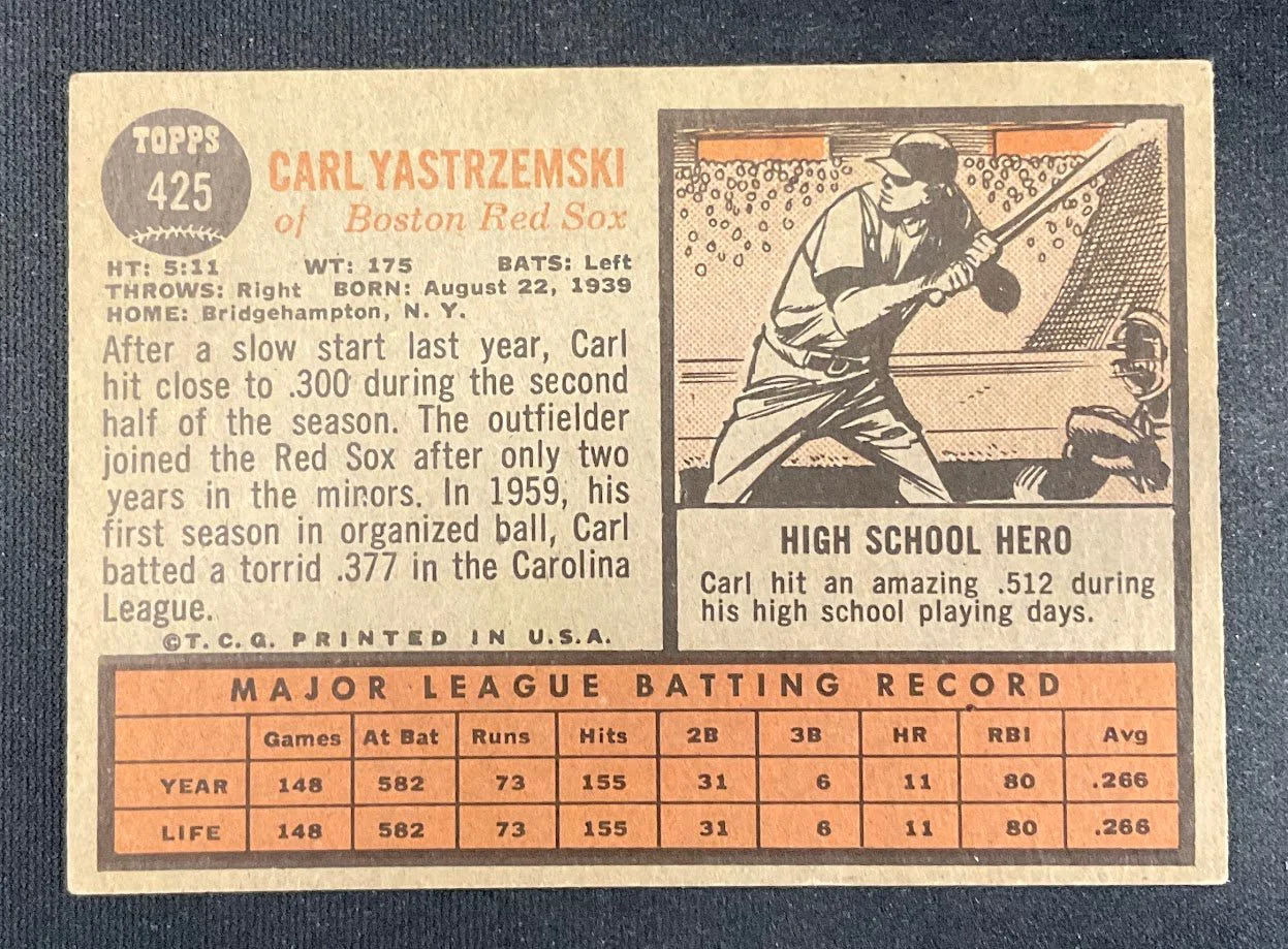 387-carl-yastrzemski-1962-topps-425-boston-red-sox-ex-4.webp Carl Yastrzemski 1962 Topps #425 Boston Red Sox EX