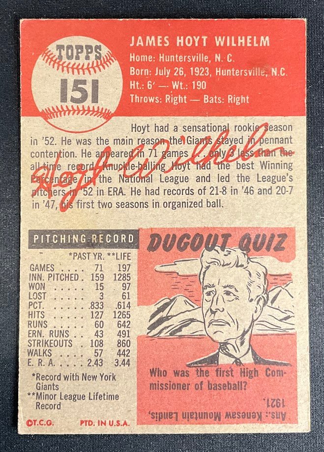Hoyt Wilhelm 1953 Topps #151 New York Mets VG-EX