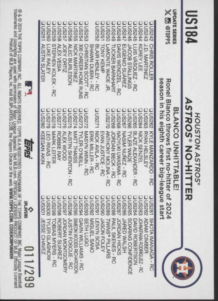 394-ronel-blanco-2024-topps-update-series-no-hitter-orange-foilboard-rc-011-299-2.webp Ronel Blanco 2024 Topps Update Series No Hitter Orange Foilboard RC 011/299