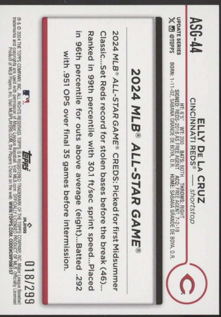 Elly De La Cruz 2024 Topps Update Series Black Border ASG RC 018/299 #ASG-44