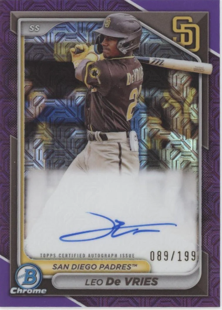 Leo De Vries 2024 Bowman Chrome Purple Mojo Refractor Auto 089/199 #BMA-LD