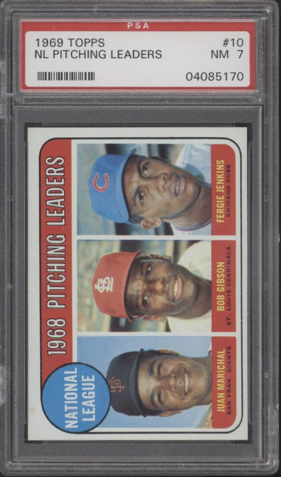 NL Pitch Leaders 1969 Topps Marichal / Gibson / Jenkins #10 PSA 7
