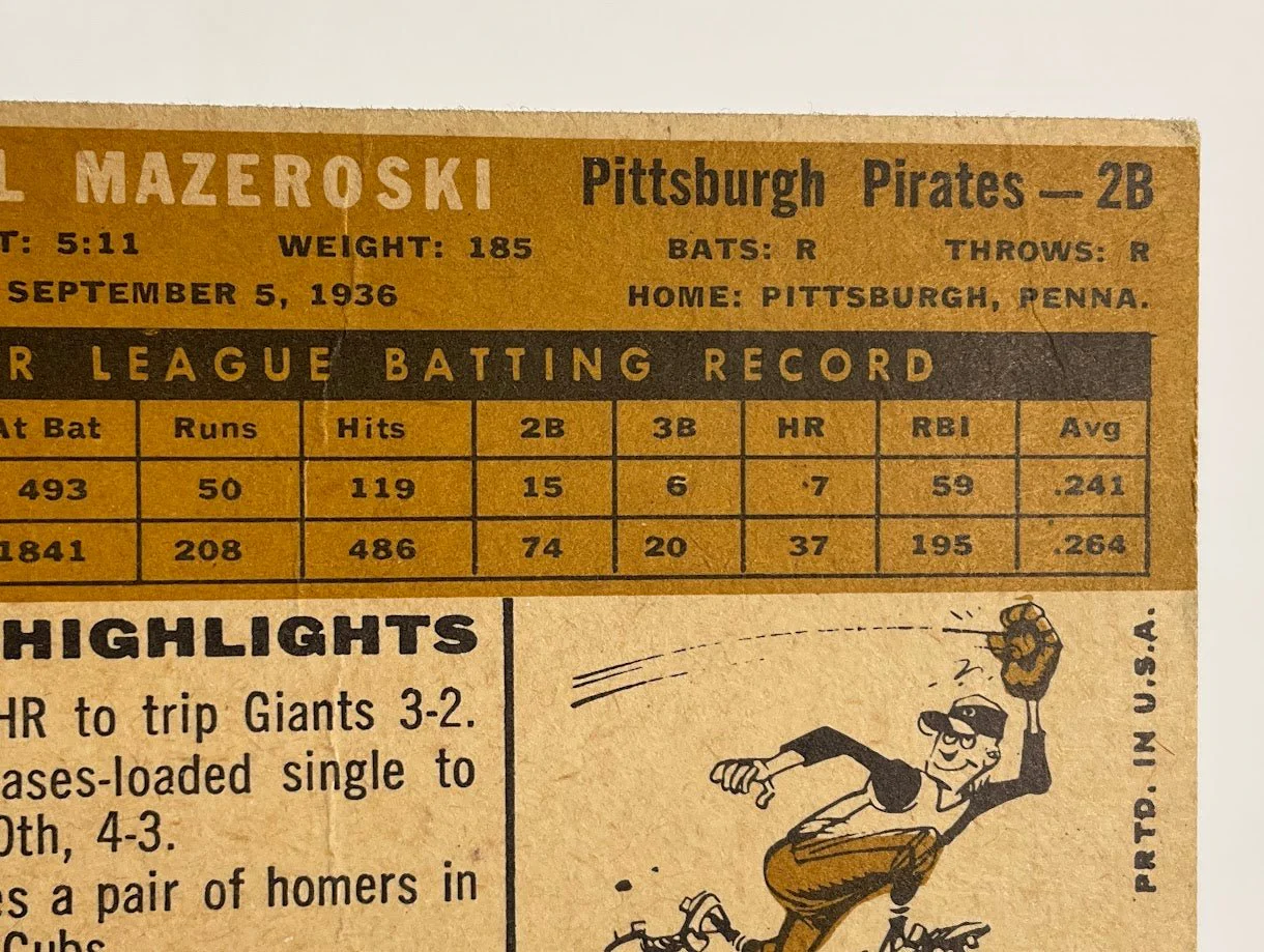 Bill Mazeroski 1960 Topps #55 Pittsburgh Pirates VG-EX #2