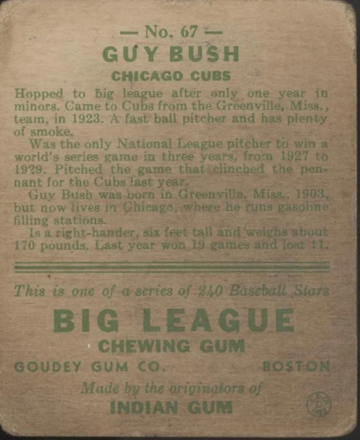 Guy Bush 1933 Goudey RC #67 Chicago Cubs GD