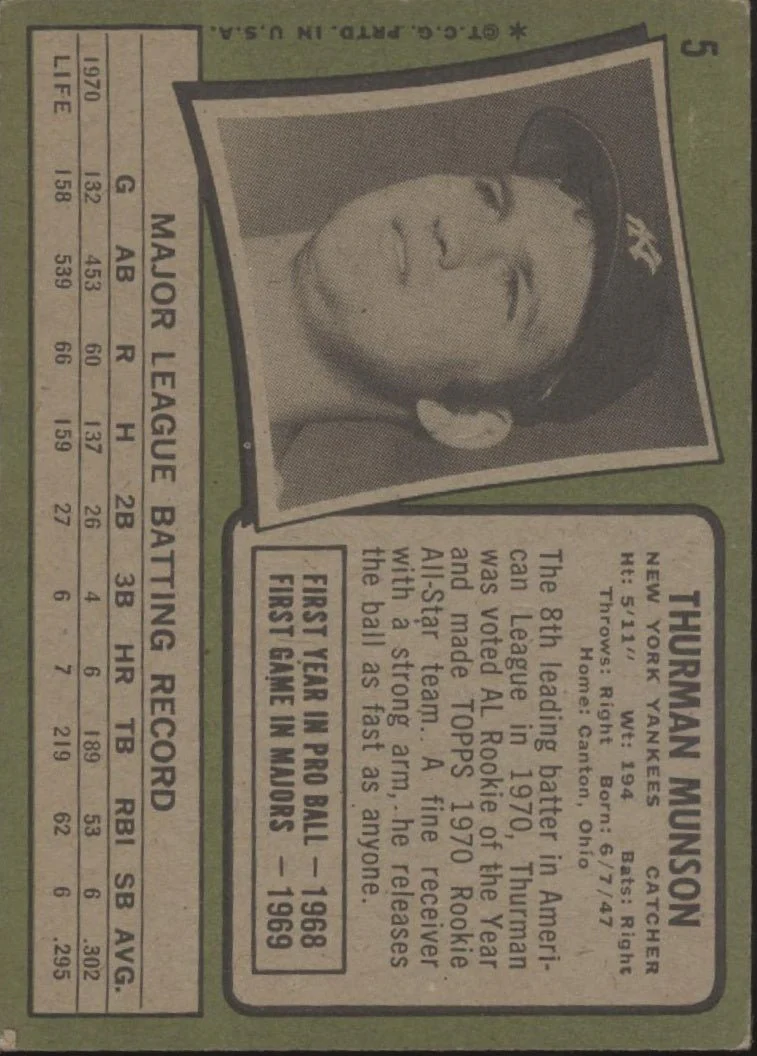 Thurman Munson 1971 Topps #5 New York Yankees GD #1