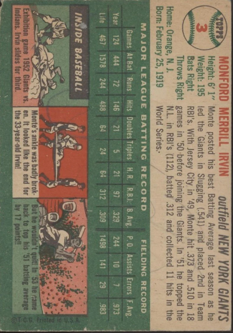 442-monte-irvin-1954-topps-3-new-york-giants-vg-2-2.webp Monte Irvin 1954 Topps #3 New York Giants VG #2