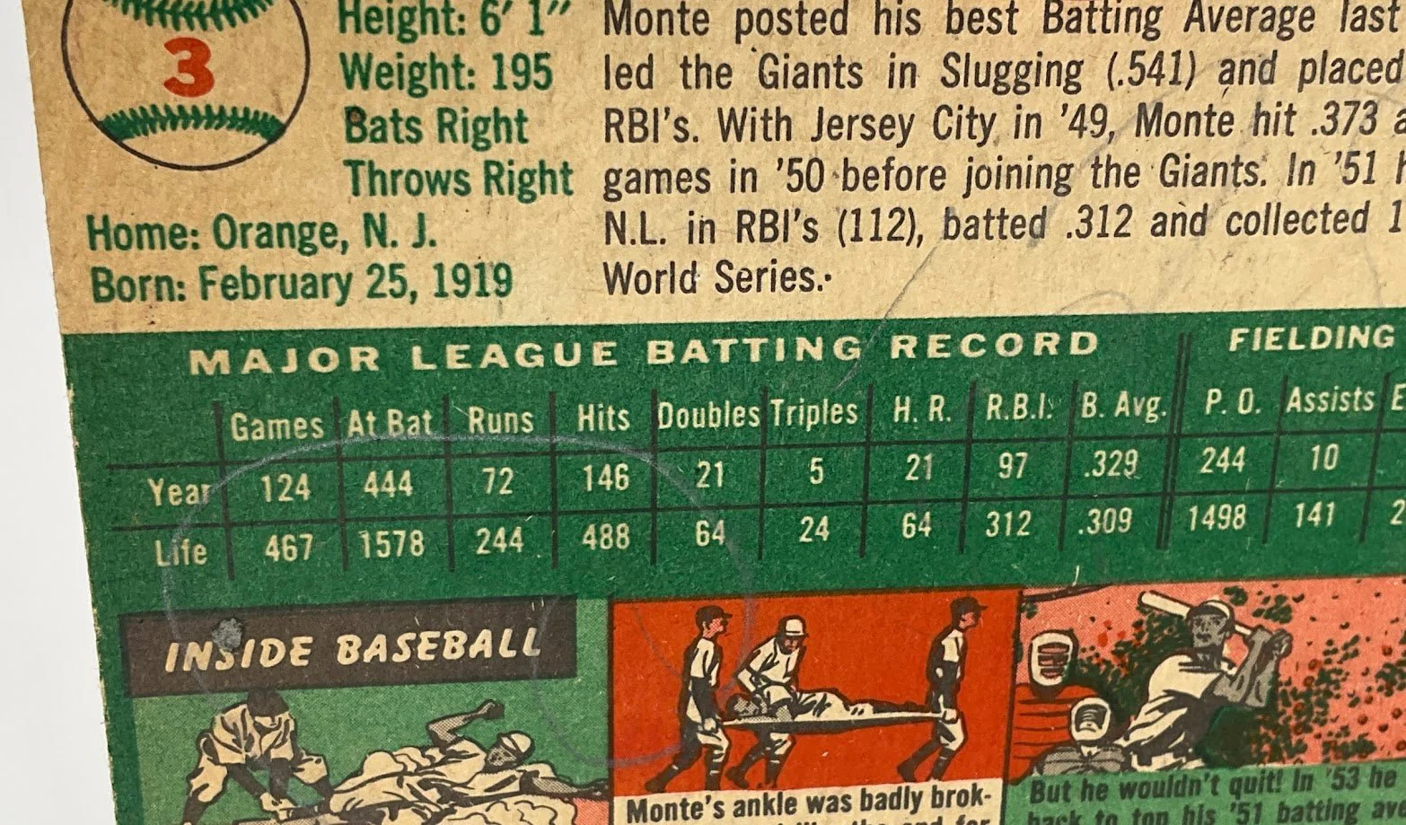 442-monte-irvin-1954-topps-3-new-york-giants-vg-2-5.webp Monte Irvin 1954 Topps #3 New York Giants VG #2