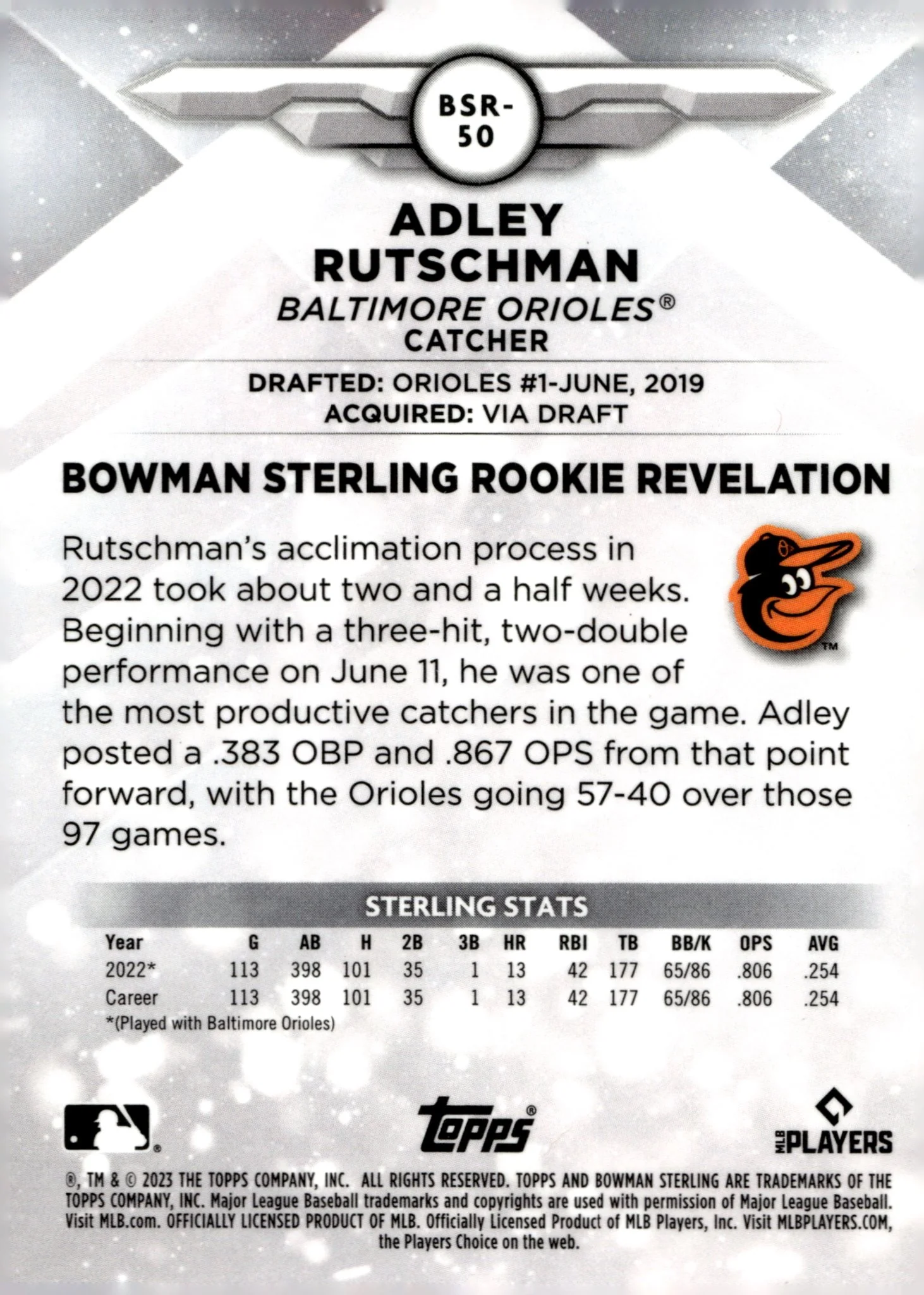 Adley Rutschman 2023 Bowman Sterling RC #BSR-SO