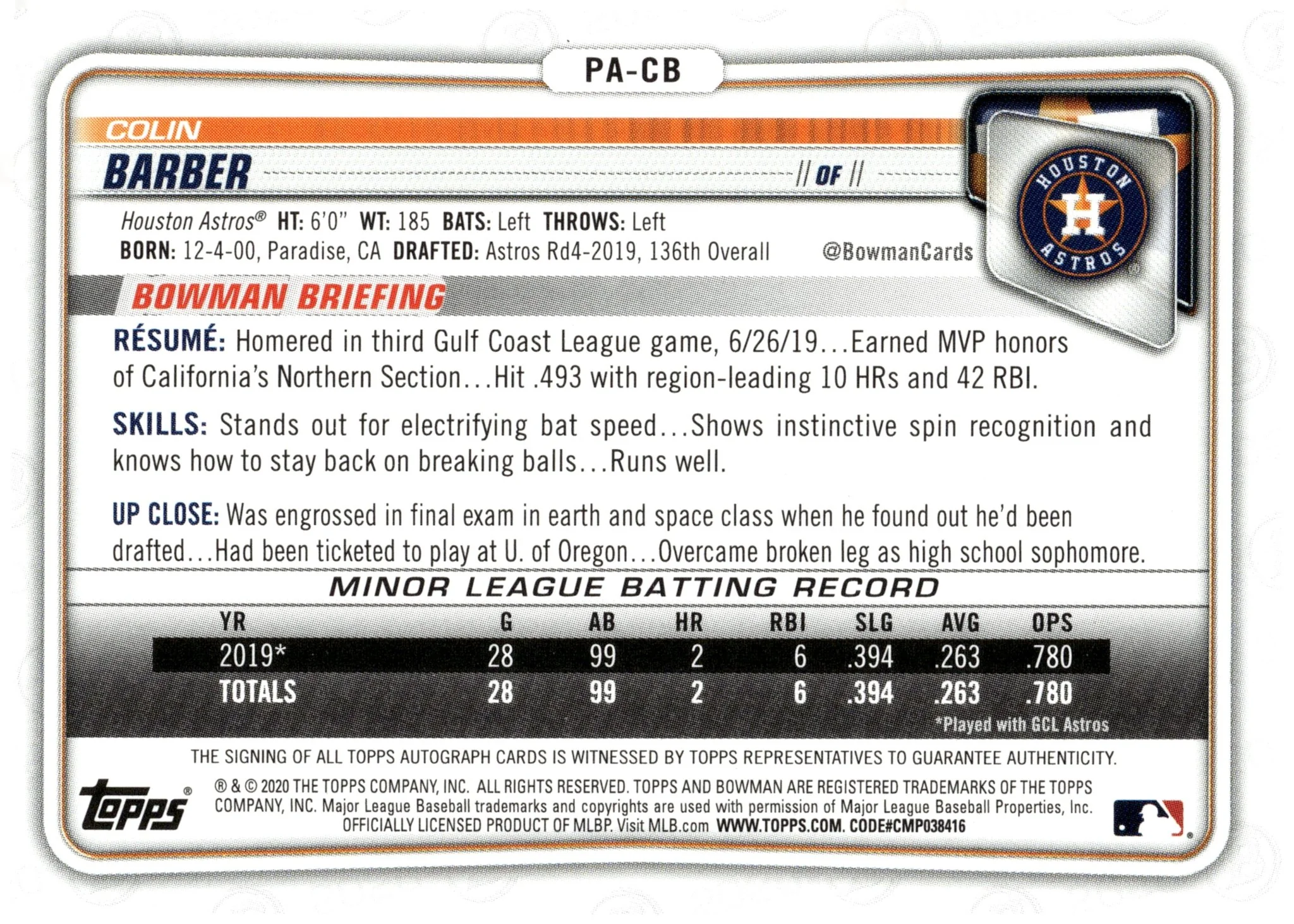 448-colin-barber-2020-bowman-prospect-purple-auto-211-250-pa-cb-2.webp Colin Barber 2020 Bowman Prospect Purple Auto 211/250 #PA-CB