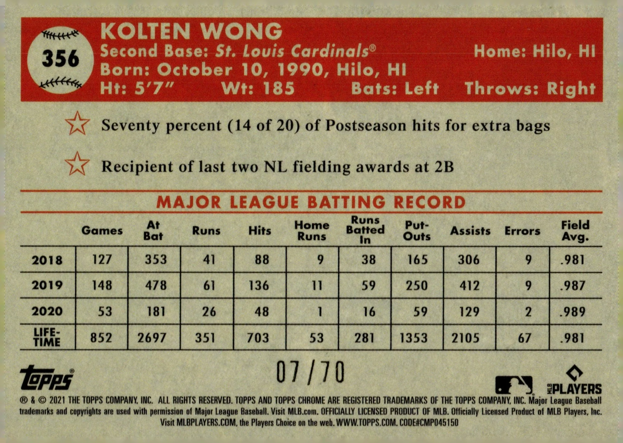 457-kolten-wong-2021-topps-chrome-platinum-logo-mini-diamond-refractor-07-70-356-2.webp Kolten Wong 2021 Topps Chrome Platinum Logo Mini Diamond Refractor 07/70 #356