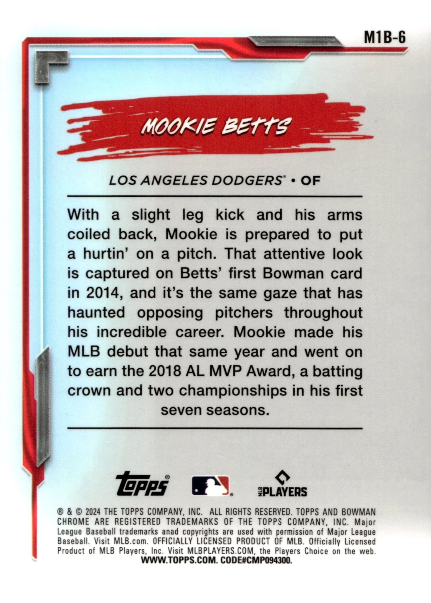 Mookie Betts 2024 Bowman Chrome My 1st Bowman Mojo Refractor #M1B-6 #2