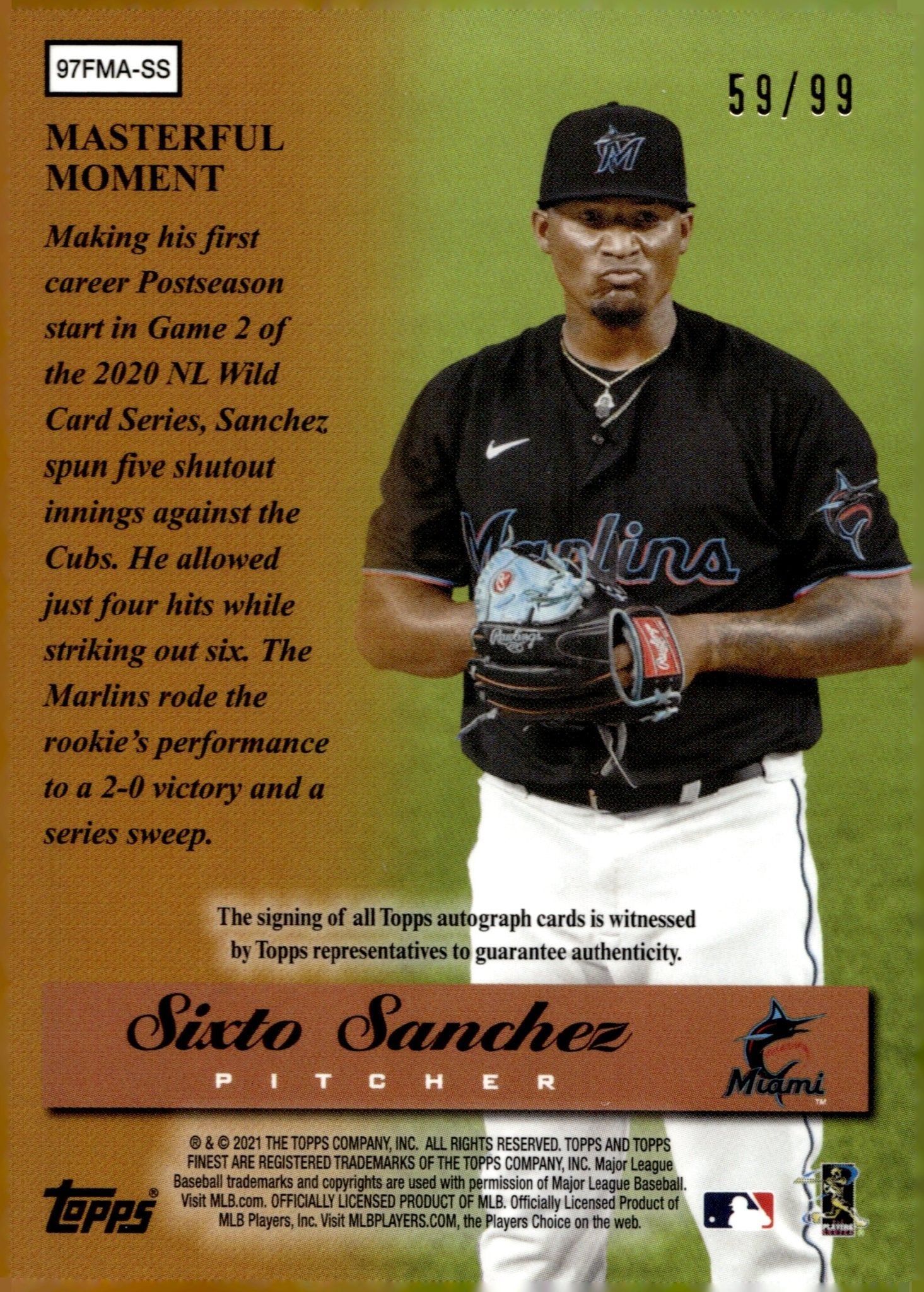 Sixto Sanchez 2021 Topps Finest Masters Refractor RC Auto 59/99 #97FMA-SS