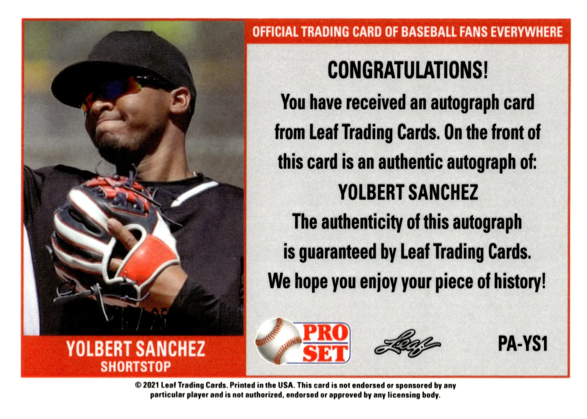 Yolbert Sanchez 2021 Leaf Pro Set Purple Refractor Auto 6/25 #PA-YS1