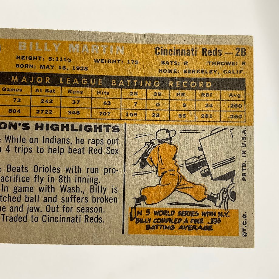 Billy Martin 1960 Topps #173 Cincinnati Reds VG #2