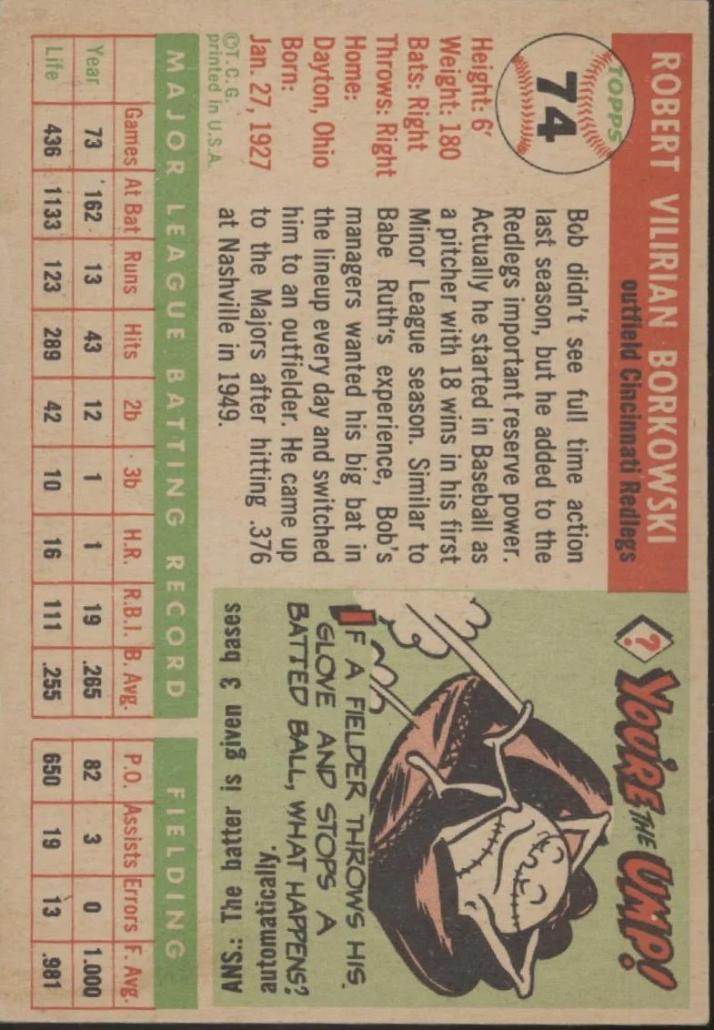 Bob Borkowski 1955 Topps #74 Cincinnati Redlegs VG