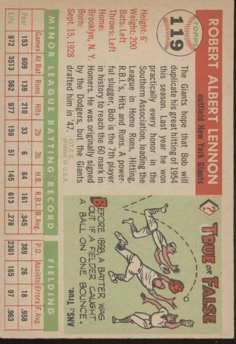 Bob Lennon 1955 Topps #119 New York Giants EX