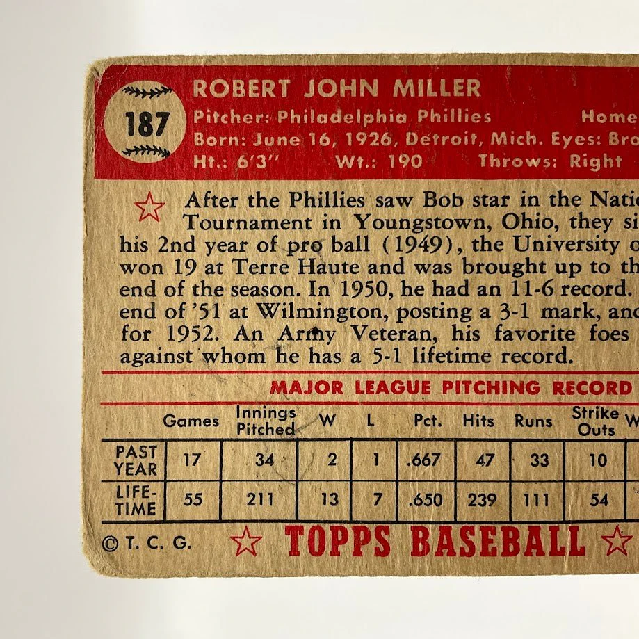 Bob Miller 1952 Topps #187 Philadelphia Phillies PR