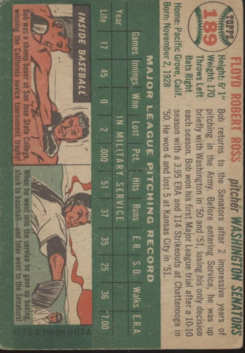 Bob Ross 1954 Topps #189 Washington Senators VG