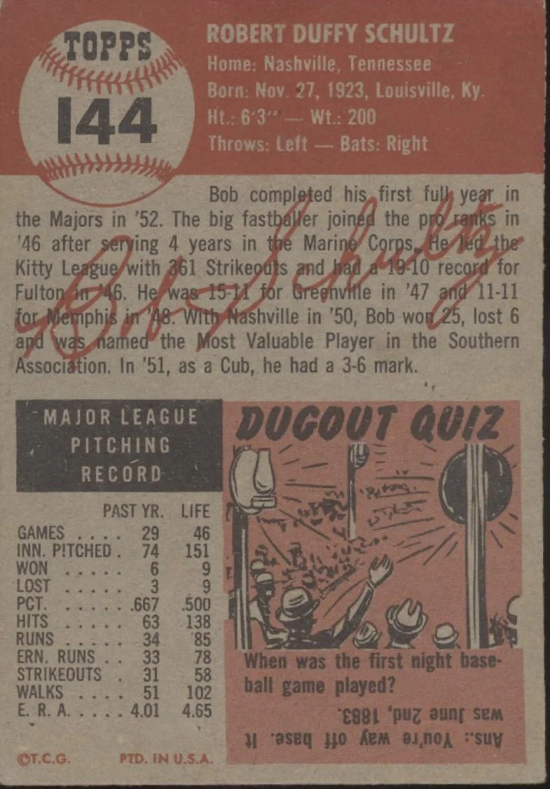 Bob Schultz 1953 Topps #144 Chicago Cubs VG