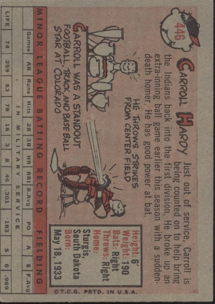 Carroll Hardy 1958 Topps RC #446 Cleveland Indians EX #2