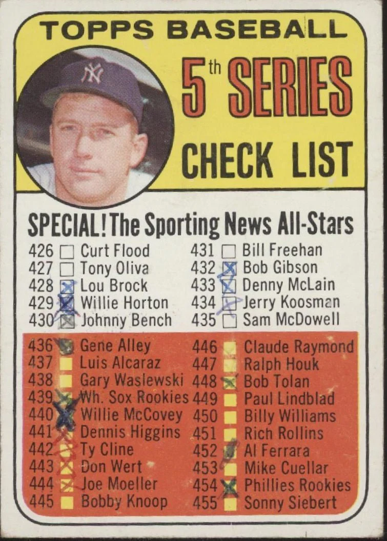 Checklist 1969 Mickey Mantle Topps Baseball 5th Series (426-512) #412 VG #2