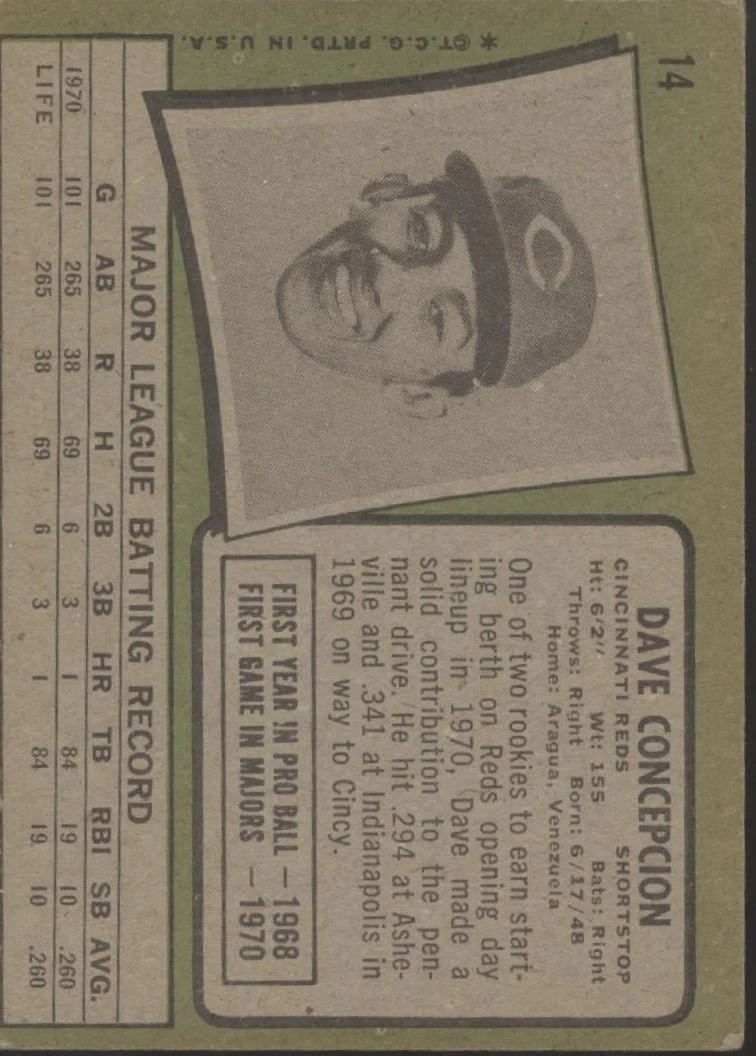 Dave Concepcion 1971 Topps RC #14 Cincinnati Reds VG