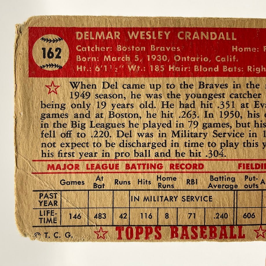 Del Crandall 1952 Topps #162 Boston Braves PR