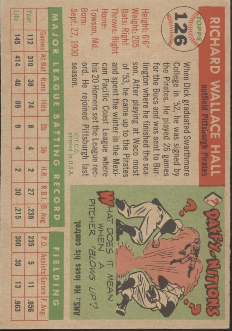 Dick Hall 1955 Topps RC #126 Pittsburgh Pirates EX
