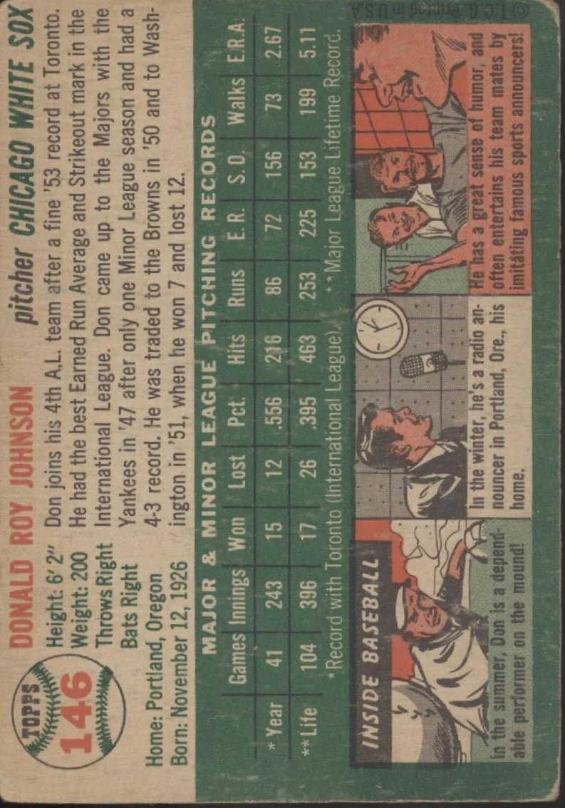Don Johnson 1954 Topps #146 Chicago White Sox VG #2